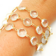 Crystal Round Shape Bezel Gold Plated Wire Chain